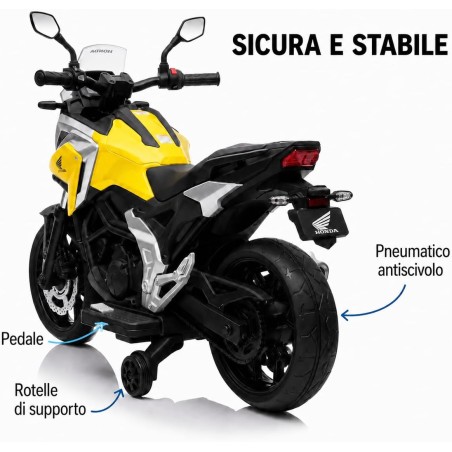 Moto Elettrica Bambini Honda NC750X 12V Gialla 2-5 Anni LED MP3 USB