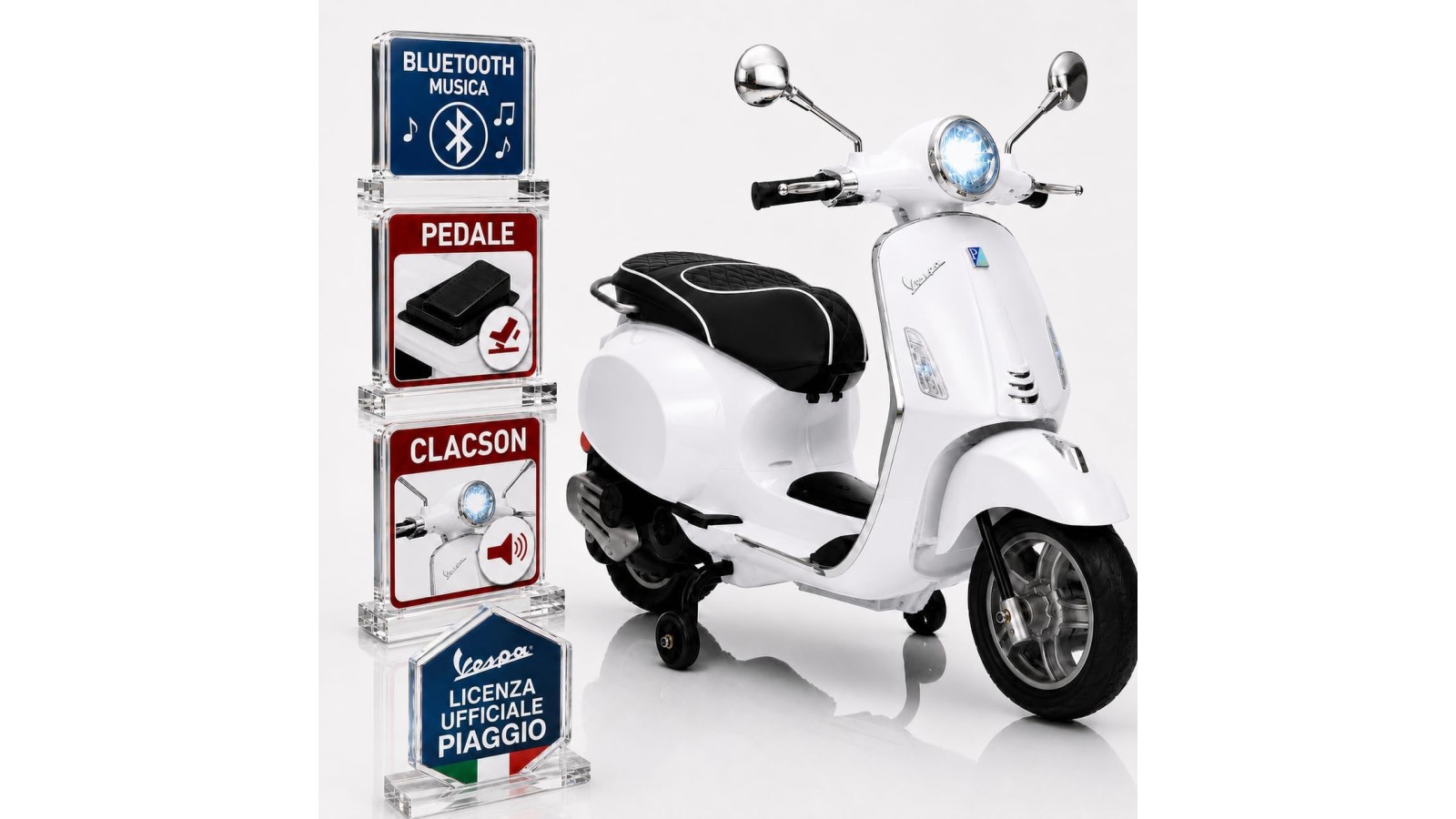 Vespa Primavera Elettrica Bambini 12V Bianca 3-6 Anni Piaggio LED Bluetooth