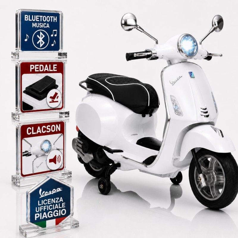 Vespa Primavera Elettrica Bambini 12V Bianca 3-6 Anni Piaggio LED Bluetooth