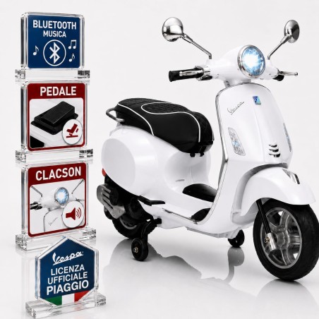Vespa Primavera Elettrica Bambini 12V Bianca 3-6 Anni Piaggio LED Bluetooth