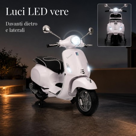 Vespa Primavera Elettrica Bambini 12V Bianca 3-6 Anni Piaggio LED Bluetooth