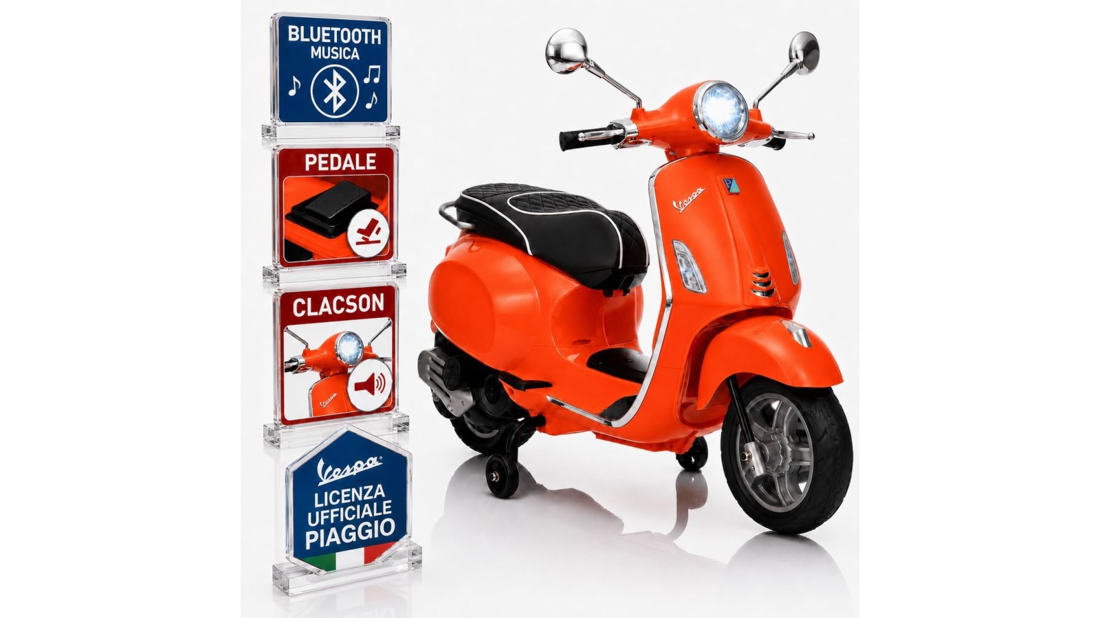 Vespa Primavera Elettrica Bambini 12V Arancione 3-6 Anni Piaggio LED Bluetooth
