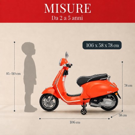 Vespa Primavera Elettrica Bambini 12V Arancione 3-6 Anni Piaggio LED Bluetooth