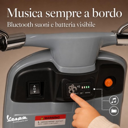 Vespa Primavera Elettrica Bambini 12V Grigia 3-6 Anni Piaggio LED Bluetooth