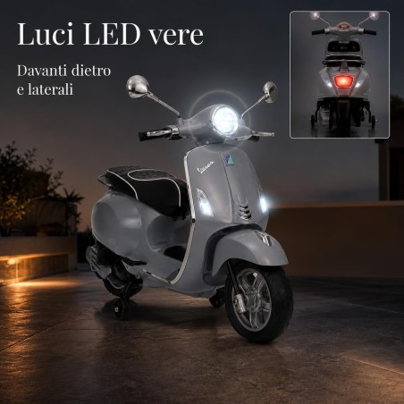 Vespa Primavera Elettrica Bambini 12V Grigia 3-6 Anni Piaggio LED Bluetooth