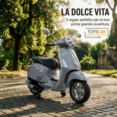 Vespa Primavera Elettrica Bambini 12V Grigia 3-6 Anni Piaggio LED Bluetooth