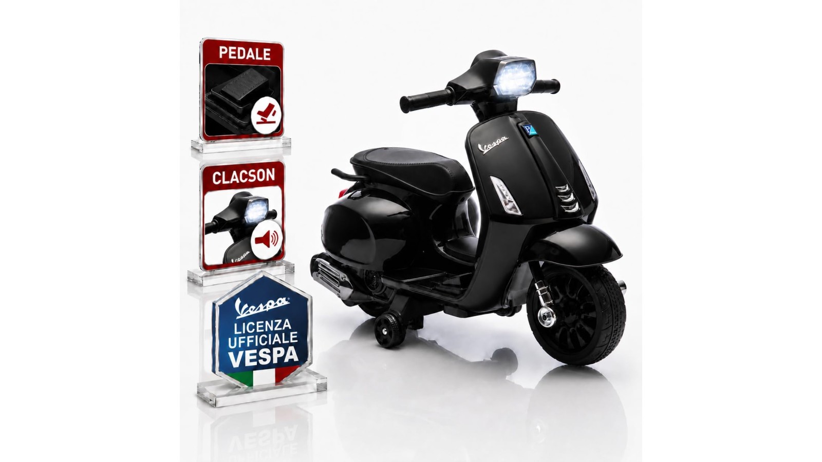 Mini Vespa Sprint Elettrica Bambini 6V Nera 18-36 Mesi Piaggio LED Clacson