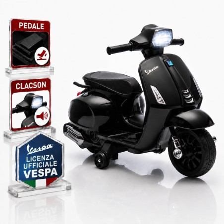 Mini Vespa Sprint Elettrica Bambini 6V Nera 18-36 Mesi Piaggio LED Clacson