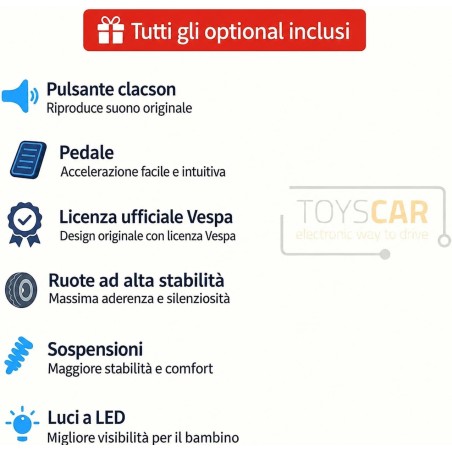 Mini Vespa Sprint Elettrica Bambini 6V Nera 18-36 Mesi Piaggio LED Clacson
