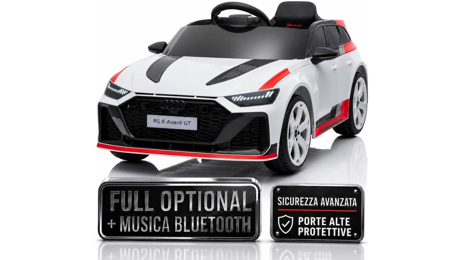 Auto Elettrica Bambini Audi RS6 Avant GT 12V Bianca 1-4 Anni Telecomando LED