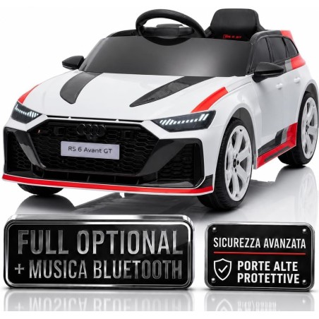 Auto Elettrica Bambini Audi RS6 Avant GT 12V Bianca 1-4 Anni Telecomando LED