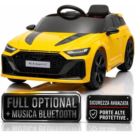 Auto Elettrica Bambini Audi RS6 Avant GT 12V Gialla 1-4 Anni Telecomando LED