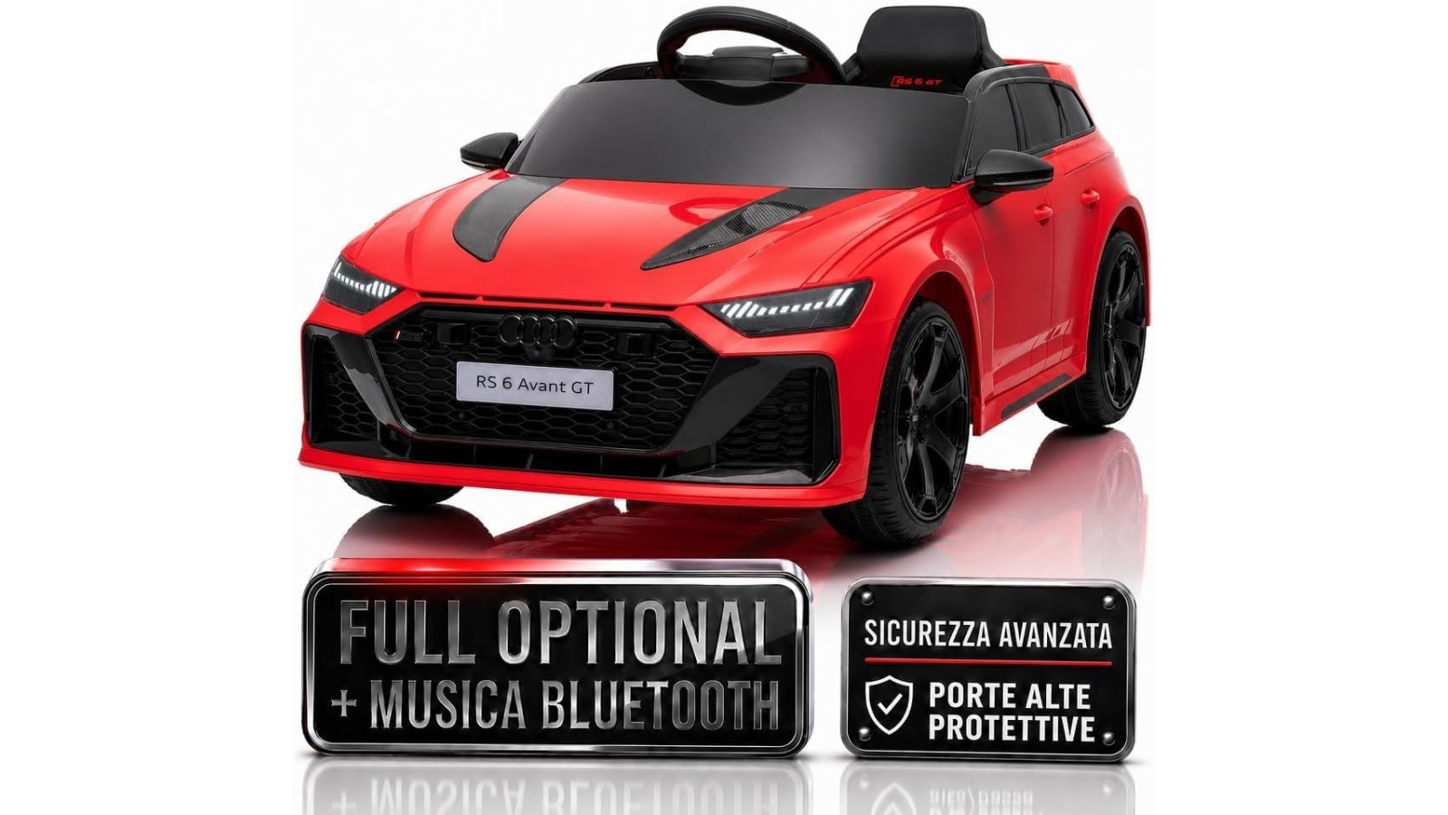 Auto Elettrica Bambini Audi RS6 Avant GT 12V Rossa 1-4 Anni Telecomando LED