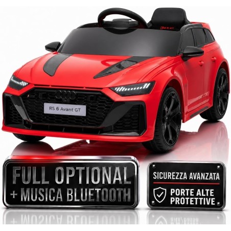 Auto Elettrica Bambini Audi RS6 Avant GT 12V Rossa 1-4 Anni Telecomando LED