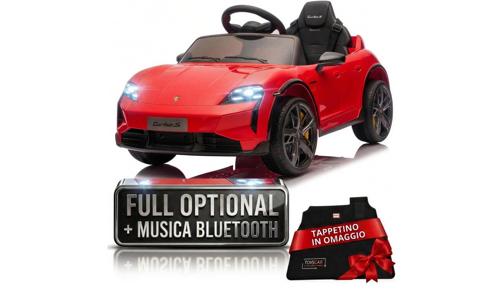 Auto Elettrica Bambini Porsche Taycan Turbo S 12V Rossa 1-4 Anni Telecomando
