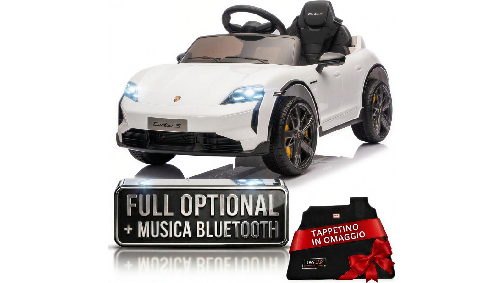 Auto Elettrica Bambini Porsche Taycan Turbo S 12V Bianca 1-4 Anni Telecomando
