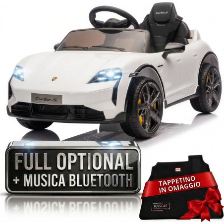 Auto Elettrica Bambini Porsche Taycan Turbo S 12V Bianca 1-4 Anni Telecomando