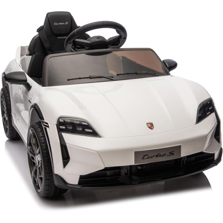 Auto Elettrica Bambini Porsche Taycan Turbo S 12V Bianca 1-4 Anni Telecomando