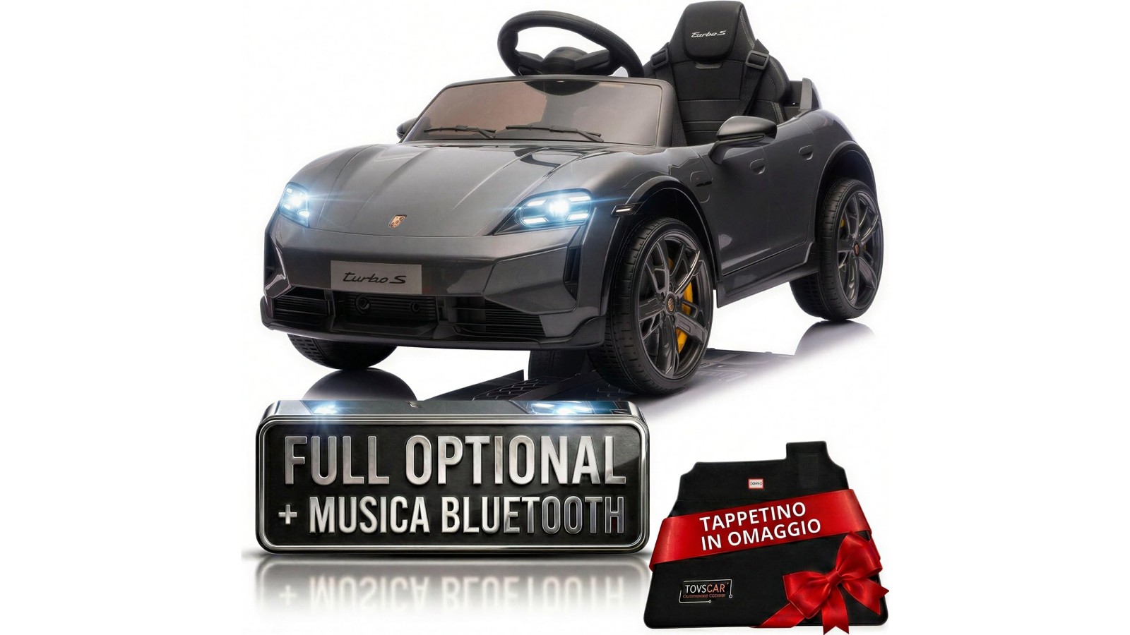 Auto Elettrica Bambini Porsche Taycan Turbo S 12V Nera 1-4 Anni Telecomando
