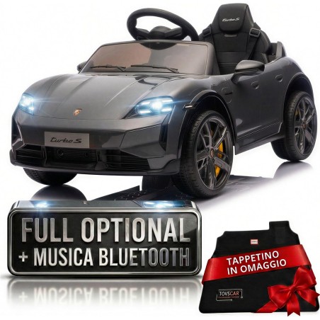 Auto Elettrica Bambini Porsche Taycan Turbo S 12V Nera 1-4 Anni Telecomando