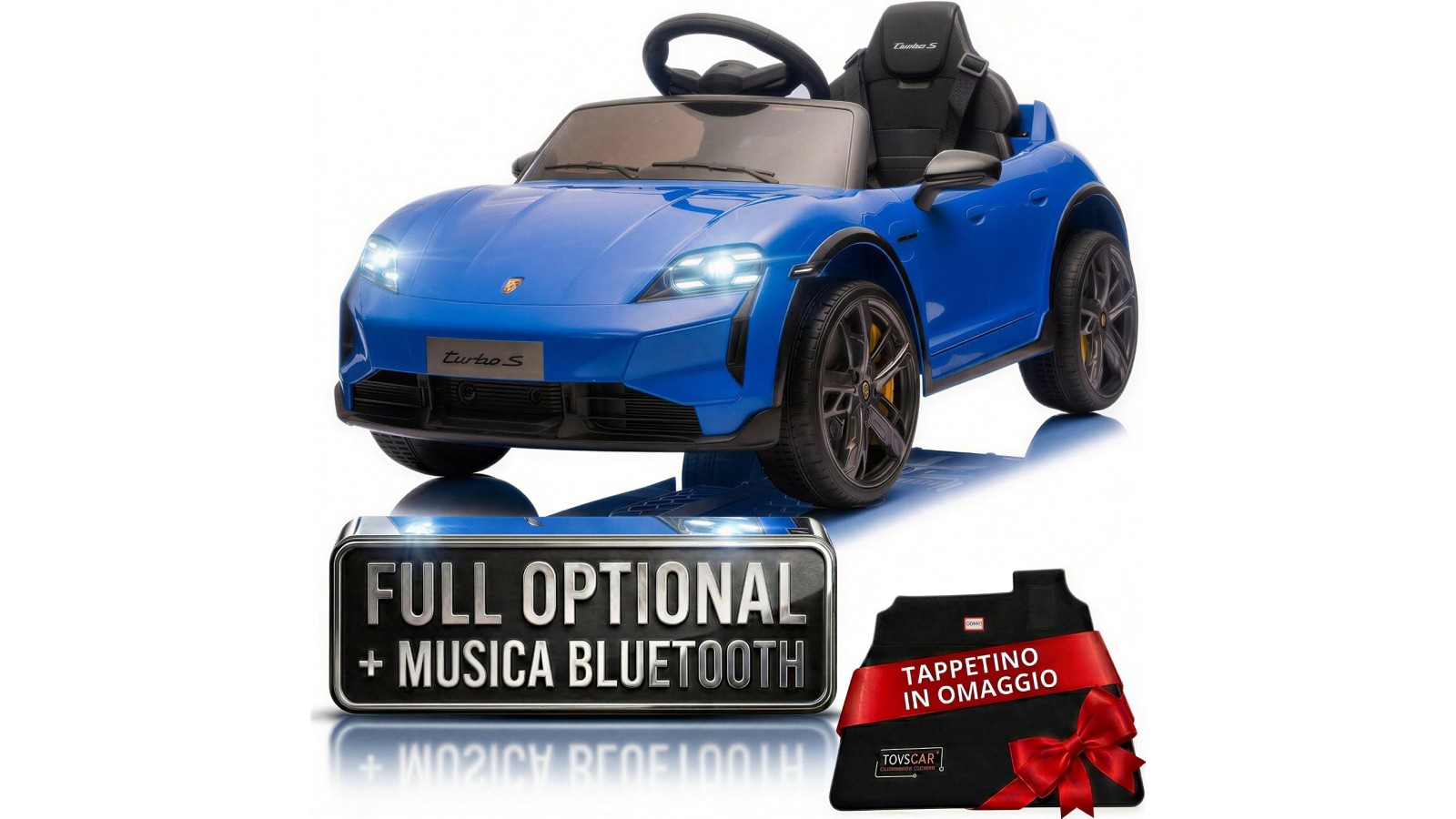Auto Elettrica Bambini Porsche Taycan Turbo S 12V Blu 1-4 Anni Telecomando