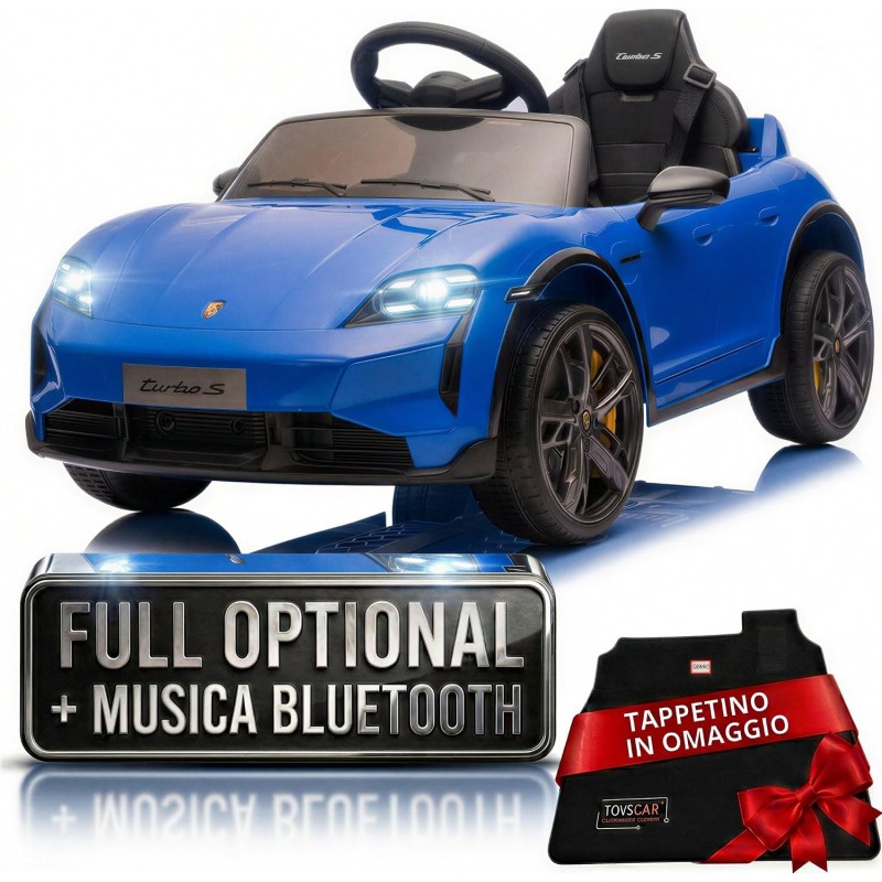 Auto Elettrica Bambini Porsche Taycan Turbo S 12V Blu 1-4 Anni Telecomando