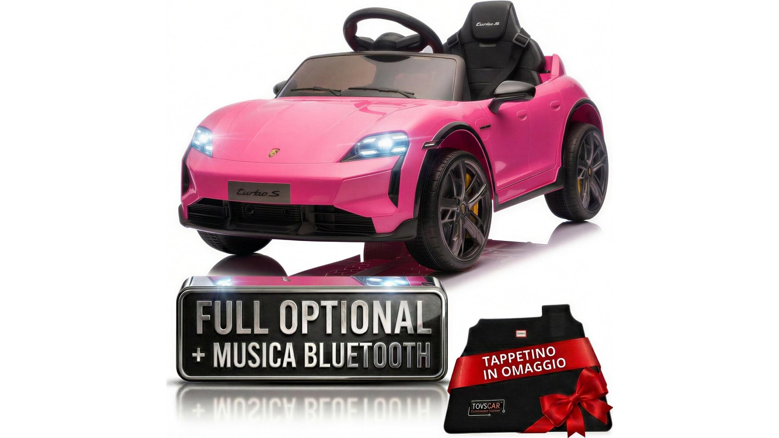 Auto Elettrica Bambini Porsche Taycan Turbo S 12V Rosa 1-4 Anni Telecomando
