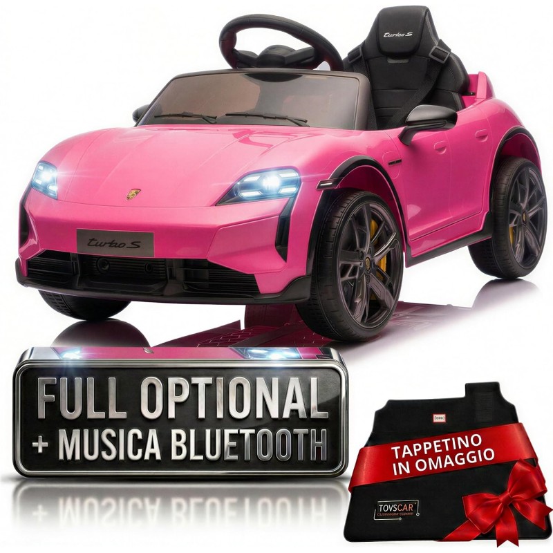 Auto Elettrica Bambini Porsche Taycan Turbo S 12V Rosa 1-4 Anni Telecomando