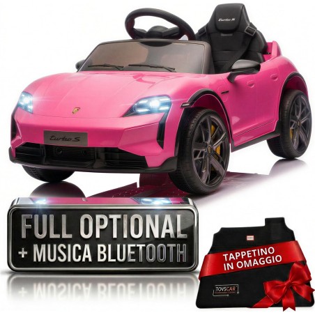 Auto Elettrica Bambini Porsche Taycan Turbo S 12V Rosa 1-4 Anni Telecomando