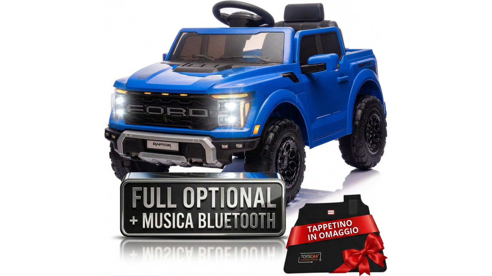 Auto Elettrica Bambini Ford Raptor 12V Blu 1-4 Anni Telecomando LED Bluetooth