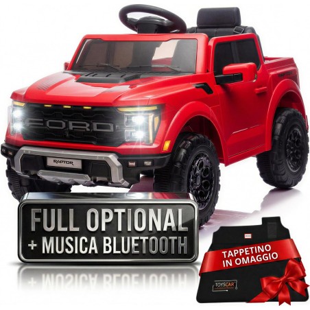 Auto Elettrica Bambini Ford Raptor 12V Rosso 1-4 Anni Telecomando LED Bluetooth