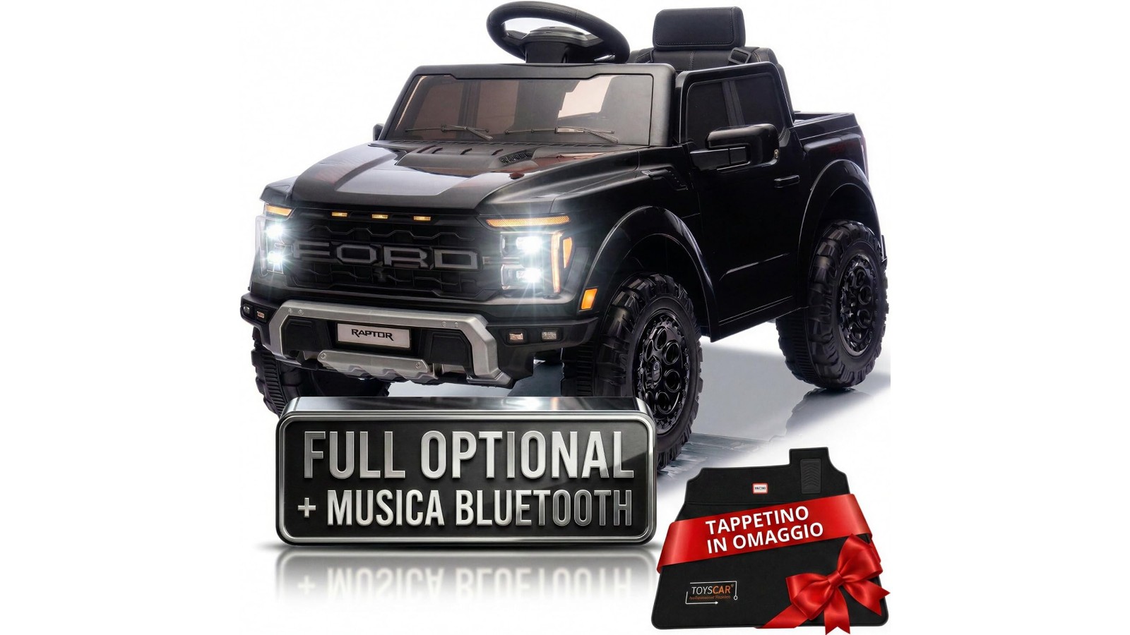 Auto Elettrica Bambini Ford Raptor 12V Nero 1-4 Anni Telecomando LED Bluetooth