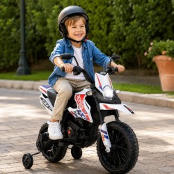 Moto Elettrica Bambini Aprilia RX 12V Bianca Nera 1-4 Anni 3 Ruote LED Bluetooth