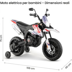 Moto Elettrica Bambini Aprilia RX 12V Bianca Nera 1-4 Anni 3 Ruote LED Bluetooth