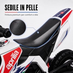 Moto Elettrica Bambini Aprilia RX 12V Bianca Nera 1-4 Anni 3 Ruote LED Bluetooth