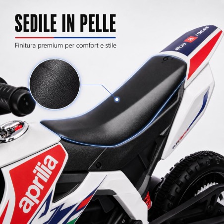 Moto Elettrica Bambini Aprilia RX 12V Bianca Nera 1-4 Anni 3 Ruote LED Bluetooth