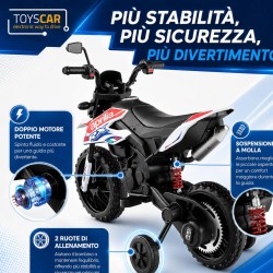 Moto Elettrica Bambini Aprilia RX 12V Bianca Nera 1-4 Anni 3 Ruote LED Bluetooth