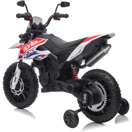 Moto Elettrica Bambini Aprilia RX 12V Bianca Nera 1-4 Anni 3 Ruote LED Bluetooth
