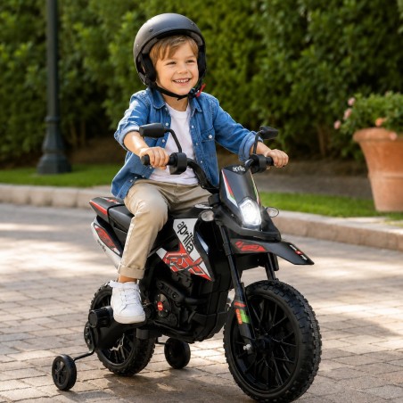 Moto Elettrica Bambini Aprilia RX 12V Rossa Nera 1-4 Anni 3 Ruote LED Bluetooth