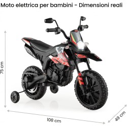 Moto Elettrica Bambini Aprilia RX 12V Rossa Nera 1-4 Anni 3 Ruote LED Bluetooth