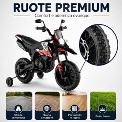 Moto Elettrica Bambini Aprilia RX 12V Rossa Nera 1-4 Anni 3 Ruote LED Bluetooth