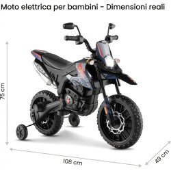 Moto Elettrica Bambini Aprilia RX 12V Blu Nero 1-4 Anni 3 Ruote LED Bluetooth