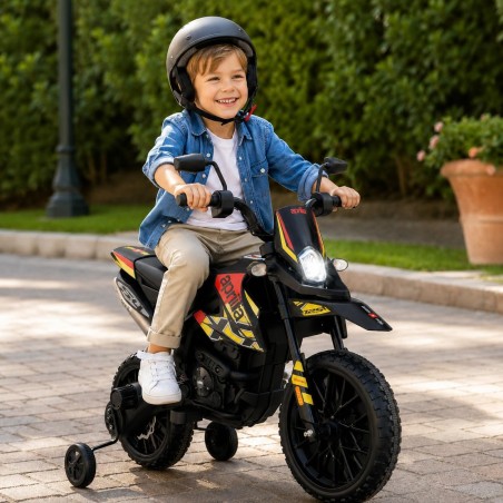 Moto Elettrica Bambini Aprilia RX 12V Gialla Nera 1-4 Anni 3 Ruote LED Bluetooth