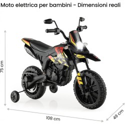 Moto Elettrica Bambini Aprilia RX 12V Gialla Nera 1-4 Anni 3 Ruote LED Bluetooth