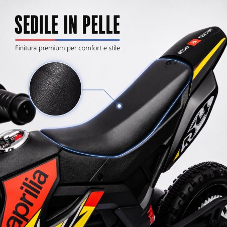 Moto Elettrica Bambini Aprilia RX 12V Gialla Nera 1-4 Anni 3 Ruote LED Bluetooth
