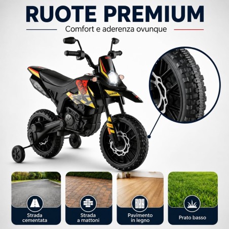 Moto Elettrica Bambini Aprilia RX 12V Gialla Nera 1-4 Anni 3 Ruote LED Bluetooth