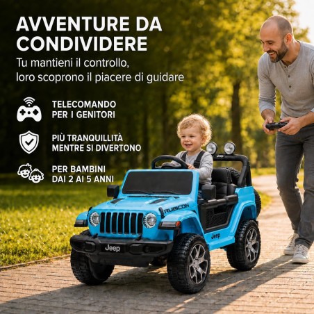 Auto Elettrica Bambini Jeep Wrangler Rubicon 12V Blu Sky 2-5 Anni Telecomando