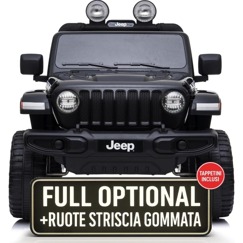 Auto Elettrica Bambini Jeep Wrangler Rubicon 12V Nera 2-5 Anni Telecomando