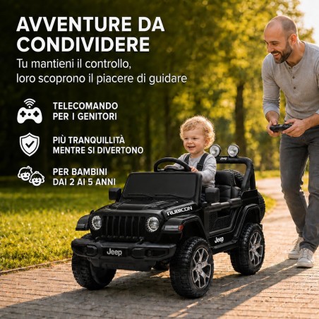 Auto Elettrica Bambini Jeep Wrangler Rubicon 12V Nera 2-5 Anni Telecomando