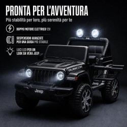 Auto Elettrica Bambini Jeep Wrangler Rubicon 12V Nera 2-5 Anni Telecomando